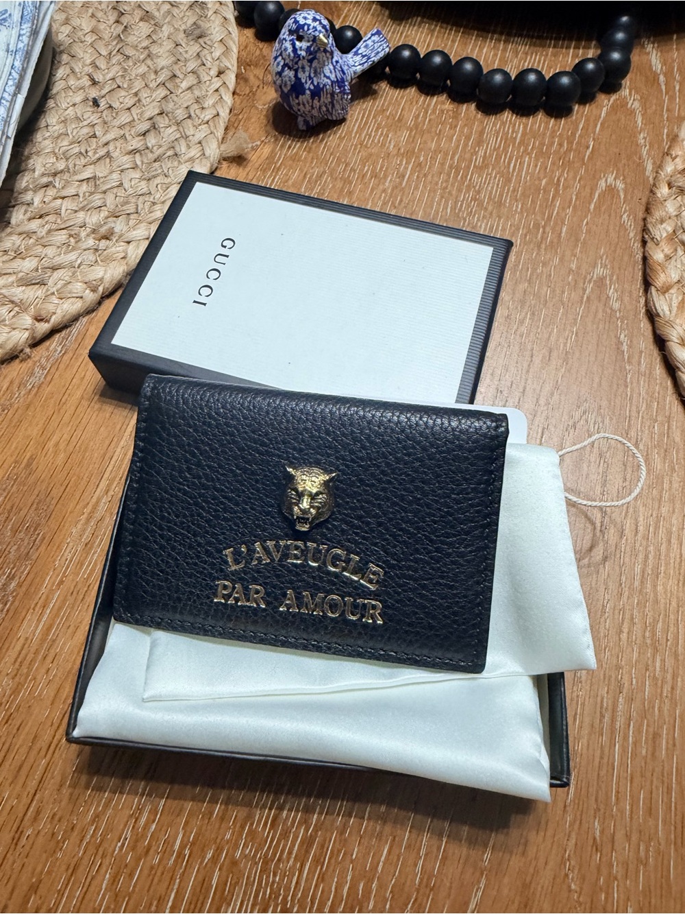 Gucci Tiger Card Holder with Gold 'L'Aveugle Par Amour' Emblem
